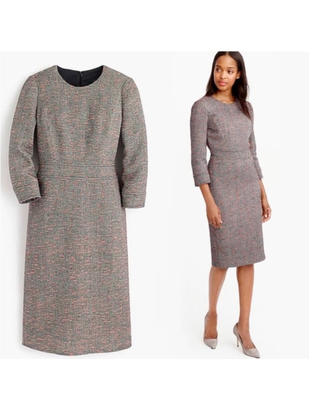 J. Crew Style E4375 Tweed Sheath Black Neon Pink 4